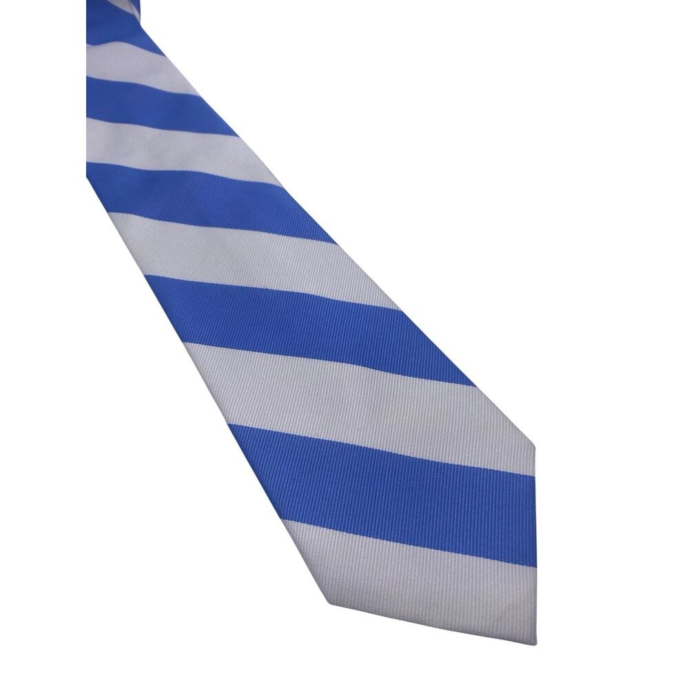 Merona Tie White Blue Diagonal Repp Stripe Silk Preppy Coastal Prom Chuck Bass